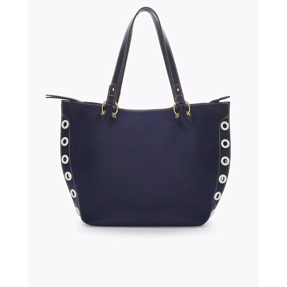 Chico's navy tote with white grommets and gold-tone hardware; new with tag - Picture 1 of 13